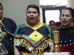 Canadian First Nations Choirs Sings in Pan Am Games Welcoming Ceremony to the Game Flame Stock Footage