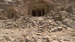 Rubble litters the excavation site and entrances of the Sikait emerald mines in Egypt. Stock Footage