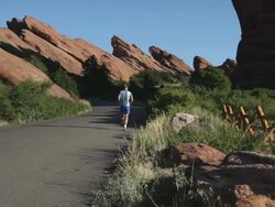 HD video road running Red Rocks Park Colorado Stock Footage
