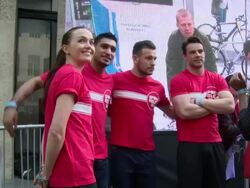 Victoria Pendleton & Amir Khan at Radio Around The World, Sport Relief Challenge on March 17, 2014. Stock Footage
