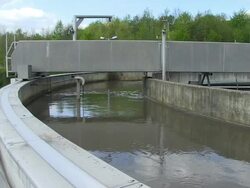 MS Shot of Clarifying basin at purification plant / Konz, Rhineland-Palatinate, Germany Stock Footage