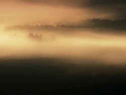 WS T/L PAN View of fog clearing in valley at dawn / Camus Valley, Oregon, United States Stock Footage