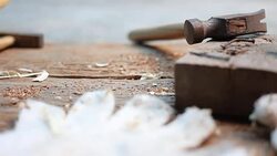 Dolly shot: Carpenter Tools on old wooden. Stock Footage