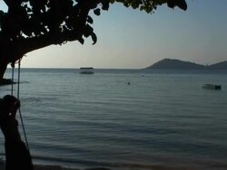 Female Silhouette Standing on Swing by the Shore - Close-up Stock Footage