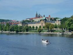 Vltava River and Castle District, Prague Stock Footage