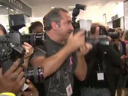 ATMOSPHERE: Press Photographers at the Bloomingdale's & The Estee Lauder Companies Kick Off Breast Cancer Awareness Month Stock Footage