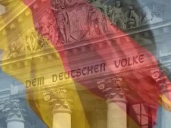 Reichstag in Berlin - Flags Deutschland, "Dem Deutschen Volke" Stock Footage