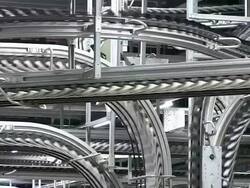 CU Shot of conveyer belts at newspaper printing office / Russelheim, Hesse, Germany Stock Footage