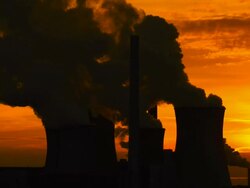 HD Coal Power Plant in Front of Setting Sun Stock Footage