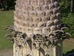 Aerial over cupola of Dunmore Pineapple at Dunmore Park / Falkirk, Scotland Stock Footage