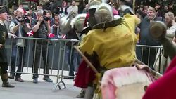 CLEAN : Modern day knights do battle in bone crunching combat News Clip