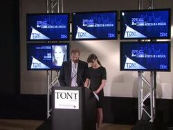 INTERVIEW: Lea Michele announces the nominees best performance by a leading actor in a musical at the 64th Annual Tony Award Nominations Announcement at New York NY. Stock Footage