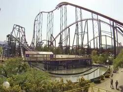 WS T/L PAN View of World Heritage Mt.Fuji and amusement park / Fujishi, Yamanashi Prefecture, Japan Stock Footage