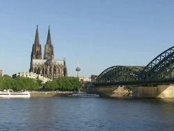 WS Rhine river and Cathedral / Cologne, North Rhine Westphalia, Germany Stock Footage