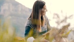 Hippie girl playing ukulele Stock Footage