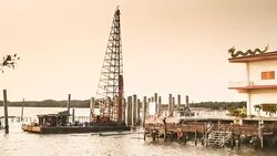 Foundation piling in ocean. Stock Footage