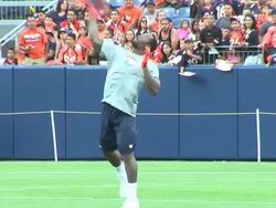 Von MIller gets loose before Broncos scrimmage Stock Footage