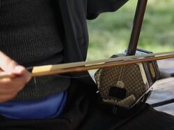 CU LS People play Traditional musical instruments in park/xian,shaanxi,China Stock Footage