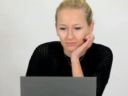 MS Woman working with laptop / Saarburg, Rhineland Palatinate, Germany Stock Footage