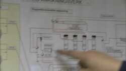 A hand points out plans on a mining schematic. Stock Footage