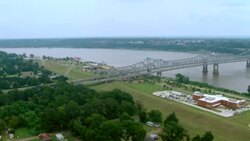 The Natchez-Vidalia Bridge spans the Mississippi River. Stock Footage