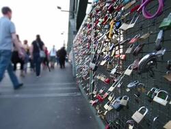 Cologne Hohenzollern Bridge with many locks Stock Footage