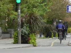 Street Scene With Bikers On City Bike Pass In Le Plateau Stock Footage