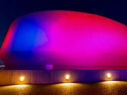 Pan Den Ba Planet Aquarium at night Stock Footage