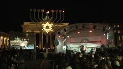 Europe's biggest menorah display lit in the German capital News Clip
