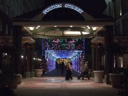 Fulton Street passage at Christmas by Harrahs Hotel in New Orleans Stock Footage