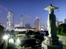 Seoul Buddhist Temple at Night Stock Footage