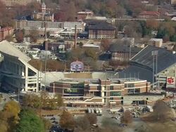MS AERIAL TU Shot of frank howard field memorial stadium at clemson / South Carolina, United States Stock Footage