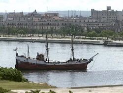Ship Sailing Through Havana Port. Stock Footage