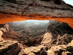 MS TD Sunrise seeing through natural opening /  UTAH,United States   Stock Footage
