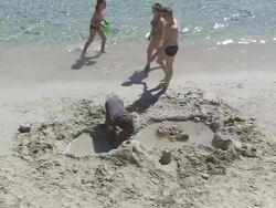 MS Children playing at beach in holiday / Puerto Pollenca, Mallorca, Balearic Islands, Spain Stock Footage