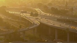 Aerial shot of freeway exit ramp in Los Angeles. Stock Footage