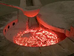 MS Worker stirring  melted raw steel  / Langenfeld, North Rhine-Westphalia, Germany Stock Footage