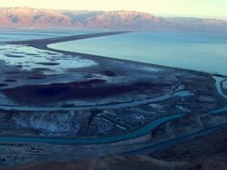 WS AERIAL View of dead sea near mountain / Sourn Judea Desert, Israel   Stock Footage