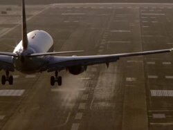 MS View of landing airplane with hot effect / San Diego, California, United States Stock Footage