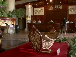 MS Front desk of exotic luxury hotel / Sihanoukville, Cambodia Stock Footage