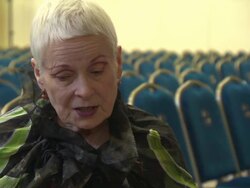INTERVIEW - Vivienne Westwood on trying to change peoples attitude about fracking, flaws in Government policies towards fracking, the need to invest in renewable energies at at Anti-Fracking Photocall and Debate Stock Footage