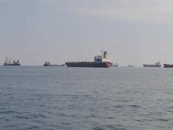 ships at anchor Stock Footage