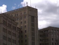 CU building with clouds Stock Footage
