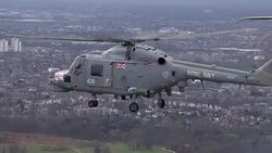 Aerials of Royal Navy Lynx helicopters over London News Clip