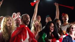 Football / Soccer fans, crowd, supporters singing, Super Slow motion Stock Footage