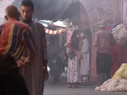 MS CU view of Busy outdoor market / Marrakech, Morocco Stock Footage