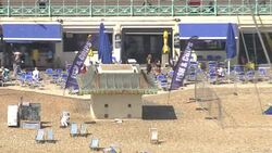 Aerials of Brighton beach in the sunshine News Clip