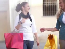 Couple of Girls in Happy Shopping Activity Stock Footage