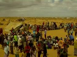 Overview of people at refugee camp Stock Footage