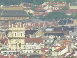 WS AERIAL View of national theatre in state capitol / Prague, Czech Republic Stock Footage